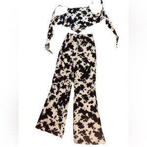cowprint crop top and legging set